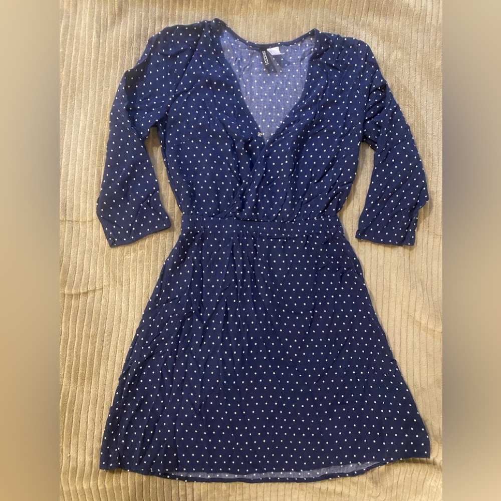 H&M Blue and White Long Sleeve Wrap Sundress